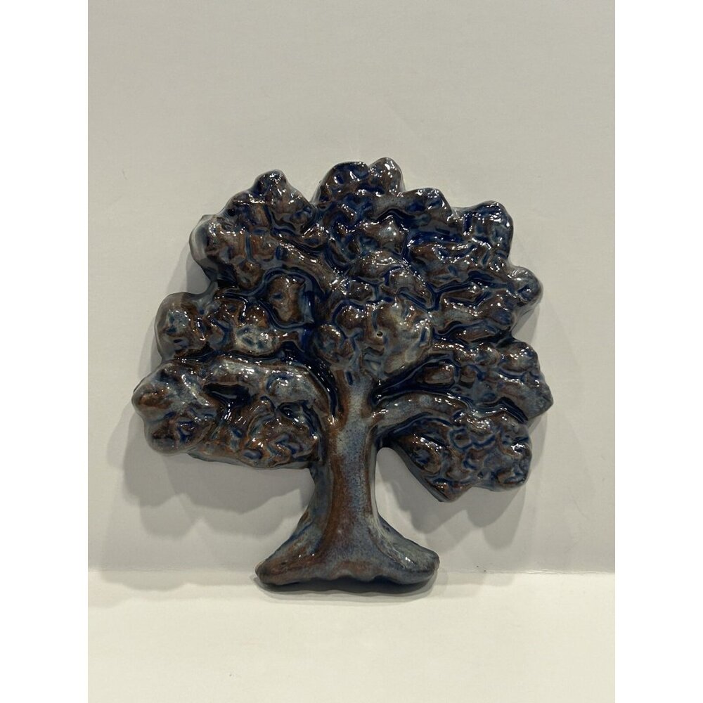 Moravian Bucks County Pottery Tree Blue & Brown Glossy Doylestown, Pennsylvania